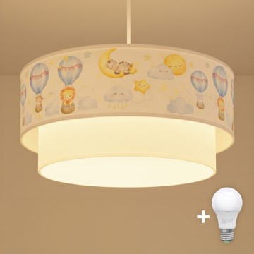 Brilagi - Lustră LED pentru copii BOBO, suspendată pe cablu, 1xE27/60W/230V, Ø 40 cm, alb/bej/cu animăluțe