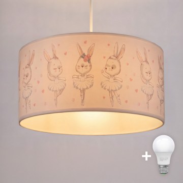 Brilagi - Lustră LED pentru copii BOBO, suspendată pe cablu, 1xE27/60W/230V, Ø35 cm, alb/iepurași