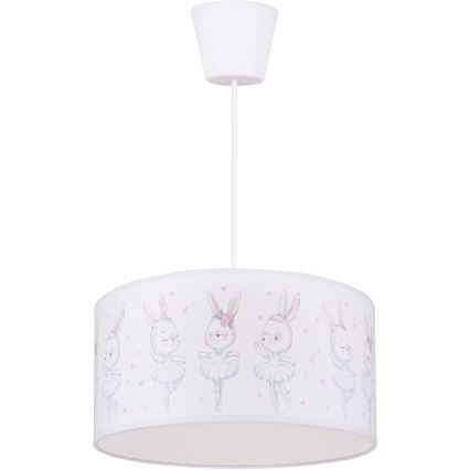 Brilagi - Lustră LED pentru copii BOBO, suspendată pe cablu, 1xE27/60W/230V, Ø35 cm, alb/iepurași