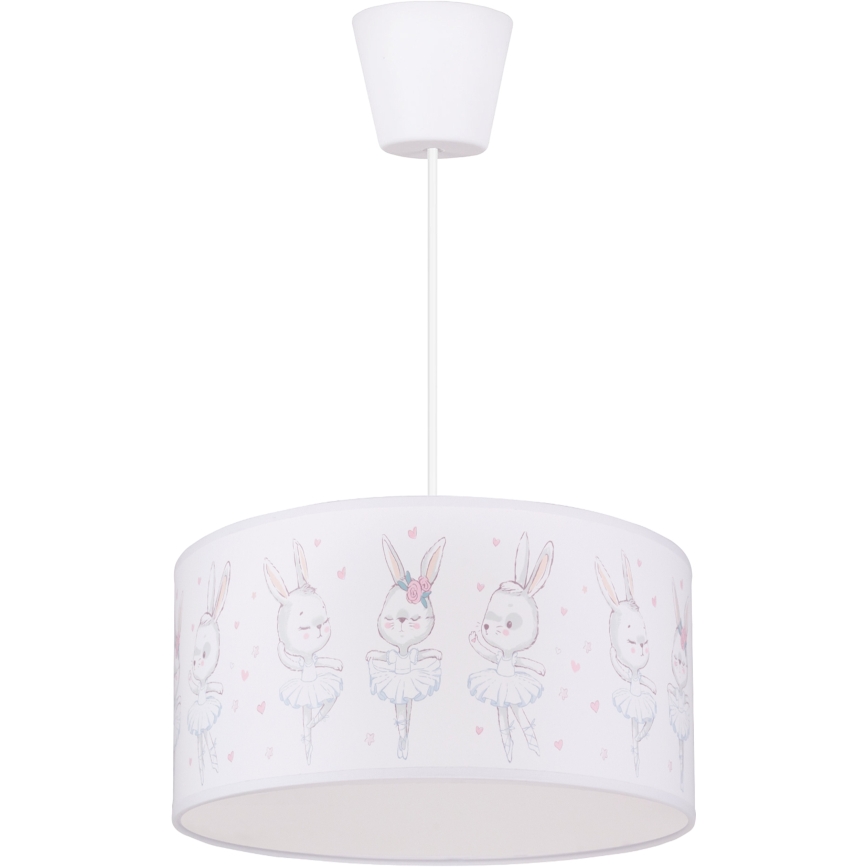 Brilagi - Lustră LED pentru copii BOBO, suspendată pe cablu, 1xE27/60W/230V, Ø35 cm, alb/iepurași