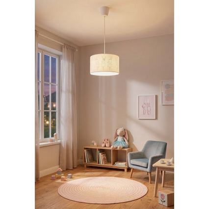 Brilagi - Lustră LED pentru copii BOBO, suspendată pe cablu, 1xE27/60W/230V, Ø35 cm, alb/iepurași