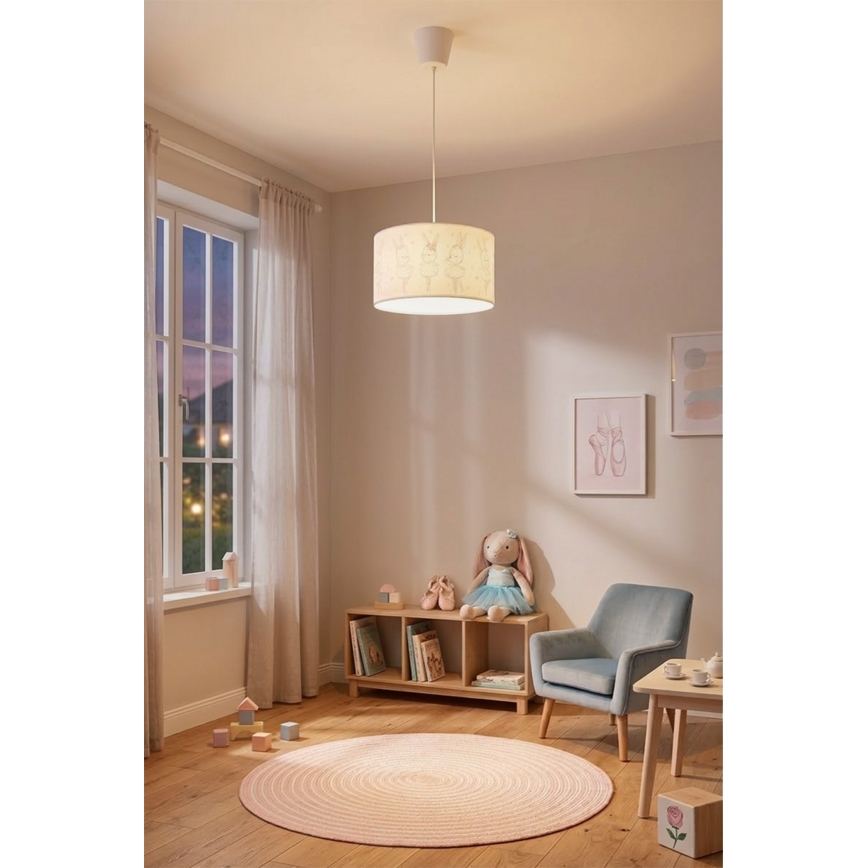 Brilagi - Lustră LED pentru copii BOBO, suspendată pe cablu, 1xE27/60W/230V, Ø35 cm, alb/iepurași