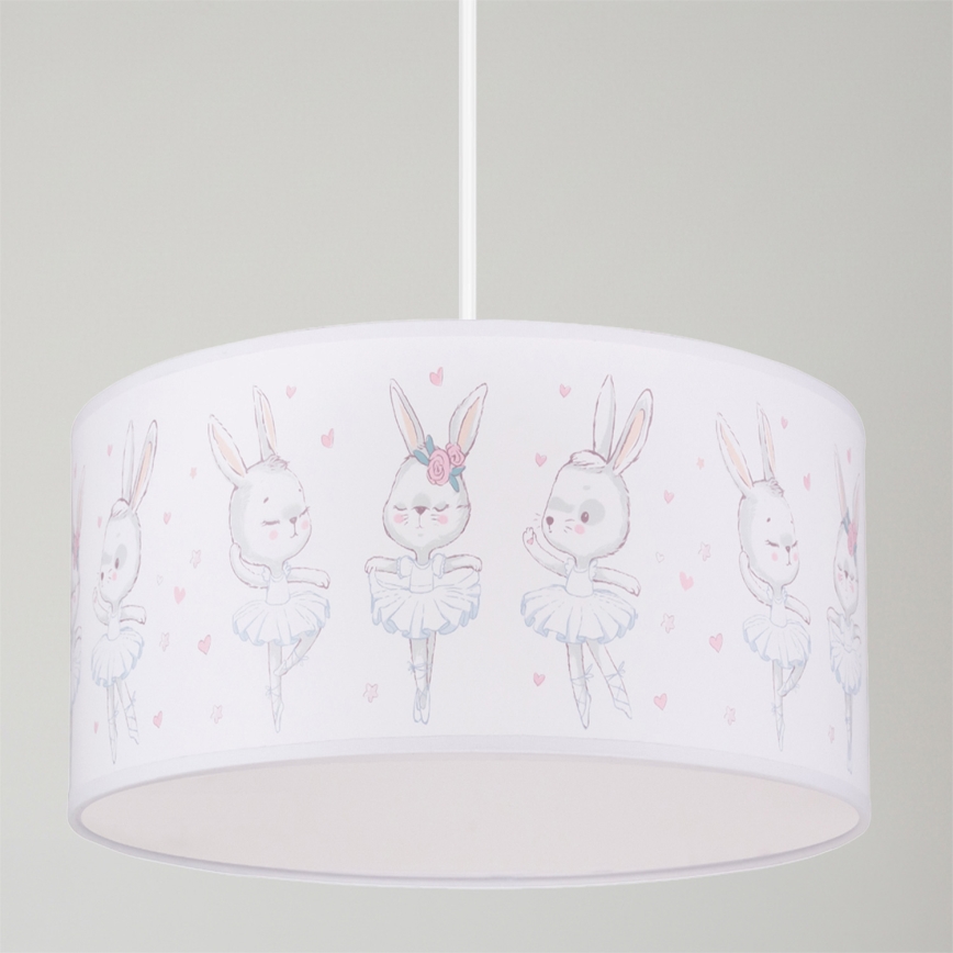 Brilagi - Lustră LED pentru copii BOBO, suspendată pe cablu, 1xE27/60W/230V, Ø35 cm, alb/iepurași
