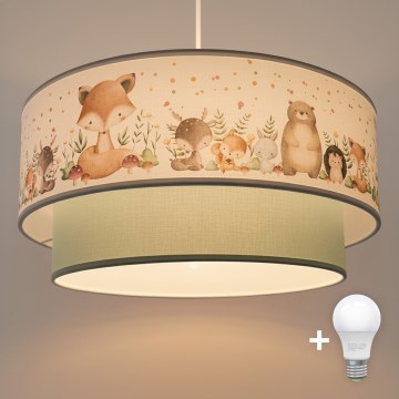Brilagi - Lustră LED pentru copii cu cablu BOBO 1xE27/60W/230V Ø 40 cm alb/verde/cu animale