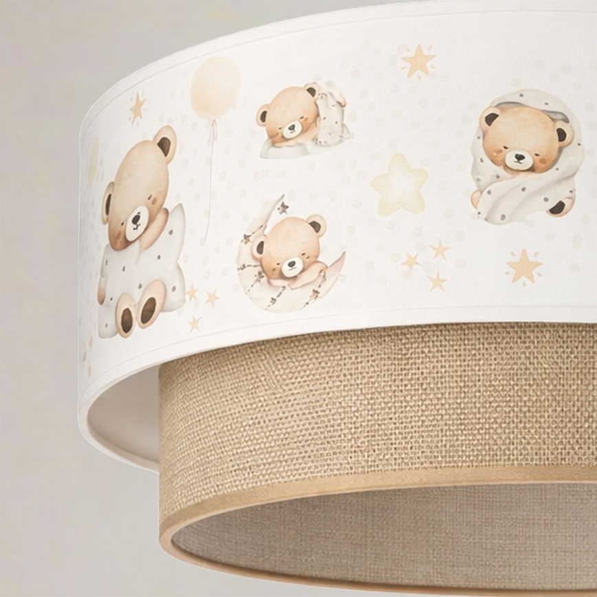 Brilagi - Lustră LED pentru copii BOBO, cu cablu, 1xE27/60W/230V, Ø 40 cm, alb/bej/ursuleți