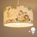 Brilagi - Lustră LED pentru copii pe cablu BOBO 1xE27/60W/230V Ø 35 cm alb/junglă