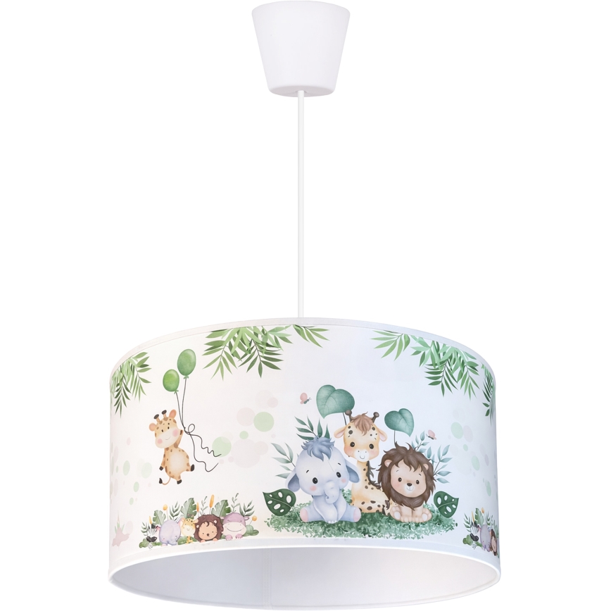 Brilagi - Lustră LED pentru copii pe cablu BOBO 1xE27/60W/230V Ø 35 cm alb/junglă