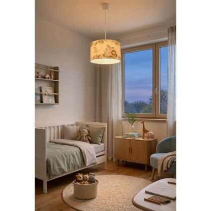 Brilagi - Lustră LED pentru copii pe cablu BOBO 1xE27/60W/230V Ø 35 cm alb/junglă