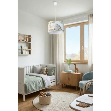 Brilagi - Lustră LED pentru copii pe cablu BOBO 1xE27/60W/230V Ø 35 cm alb/junglă