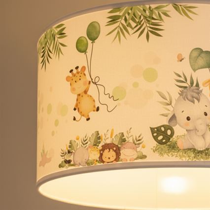 Brilagi - Lustră LED pentru copii pe cablu BOBO 1xE27/60W/230V Ø 35 cm alb/junglă
