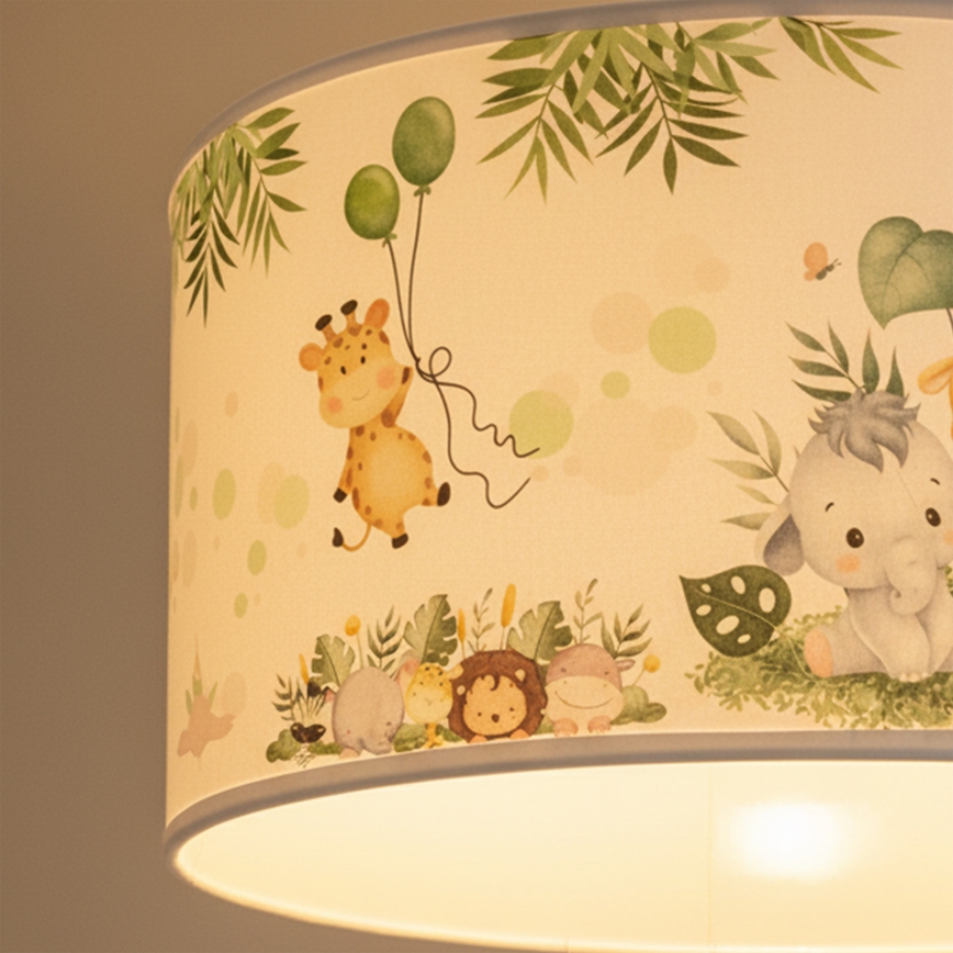 Brilagi - Lustră LED pentru copii pe cablu BOBO 1xE27/60W/230V Ø 35 cm alb/junglă