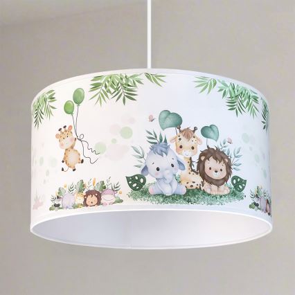 Brilagi - Lustră LED pentru copii pe cablu BOBO 1xE27/60W/230V Ø 35 cm alb/junglă