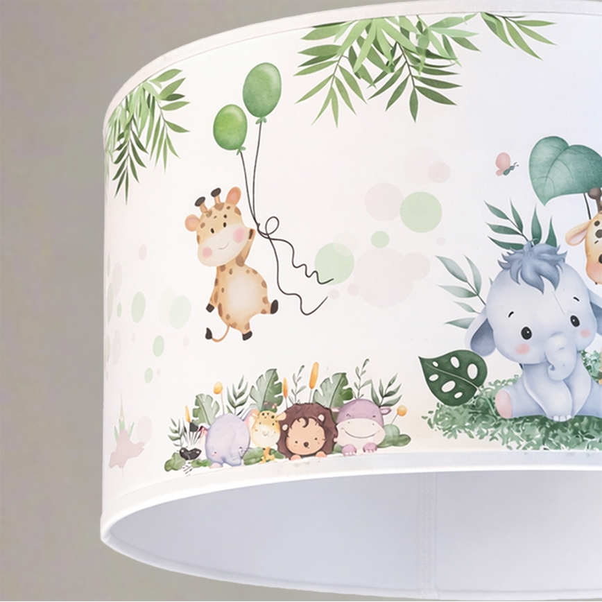 Brilagi - Lustră LED pentru copii pe cablu BOBO 1xE27/60W/230V Ø 35 cm alb/junglă