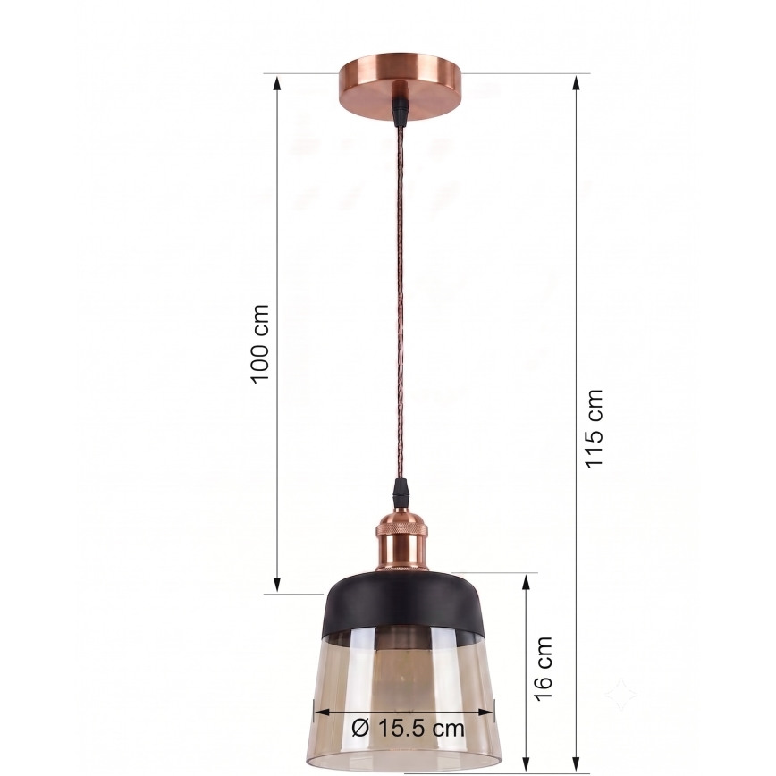 Brilagi - Lustră LED pe cablu RETRO GLASS 1xE27/60W/230V Ø 15,5 cm cupru/bej fumuriu/negru