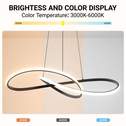 Brilagi - Lustru LED reglabil pe cablu INFINITY LED/80W/230V 3000-6000K 80x80 cm negru + telecomandă
