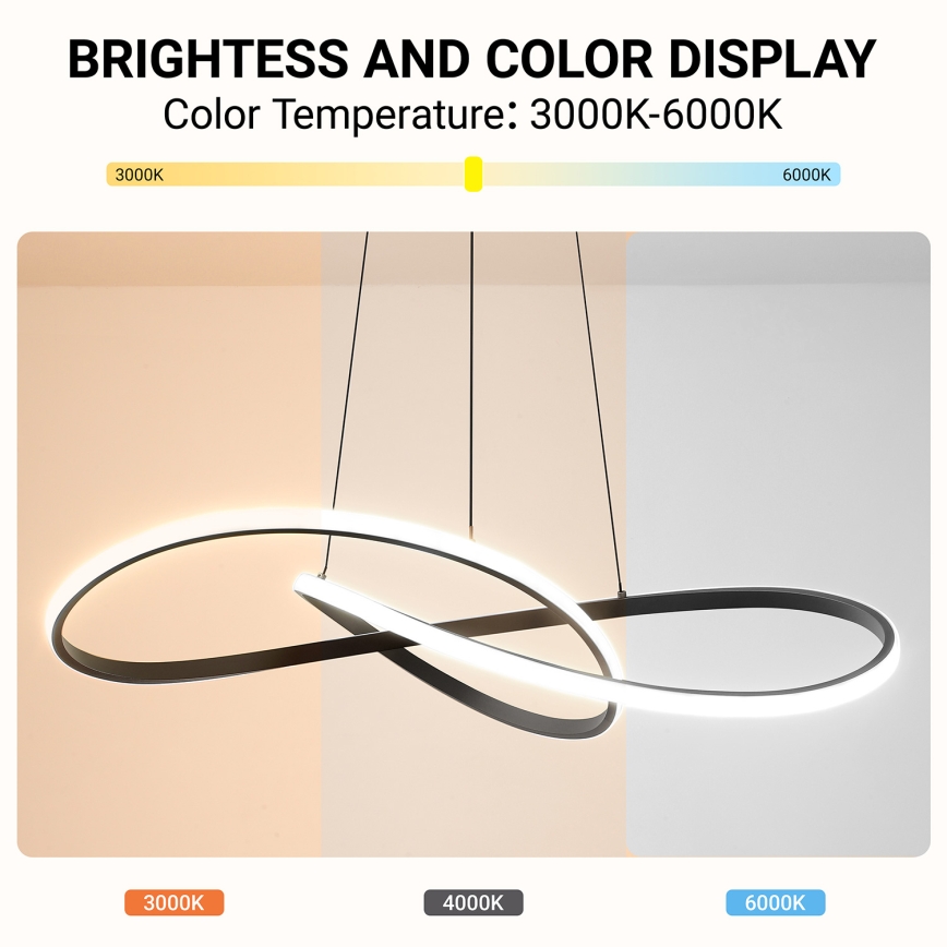 Brilagi - Lustru LED reglabil pe cablu INFINITY LED/80W/230V 3000-6000K 80x80 cm negru + telecomandă