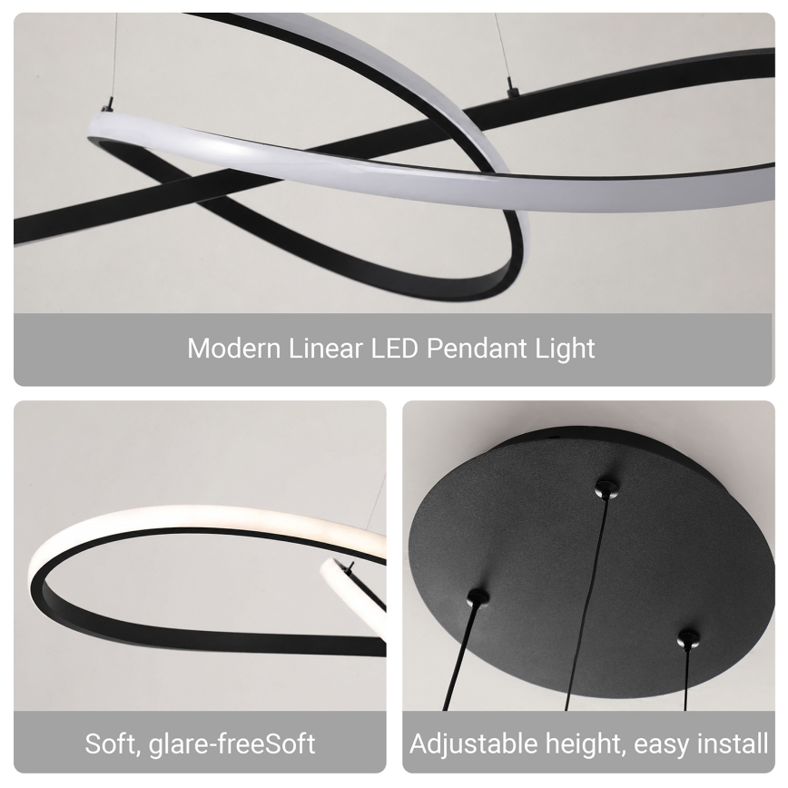 Brilagi - Lustru LED reglabil pe cablu INFINITY LED/80W/230V 3000-6000K 80x80 cm negru + telecomandă
