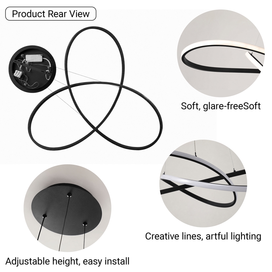 Brilagi - Lustru LED reglabil pe cablu INFINITY LED/80W/230V 3000-6000K 80x80 cm negru + telecomandă
