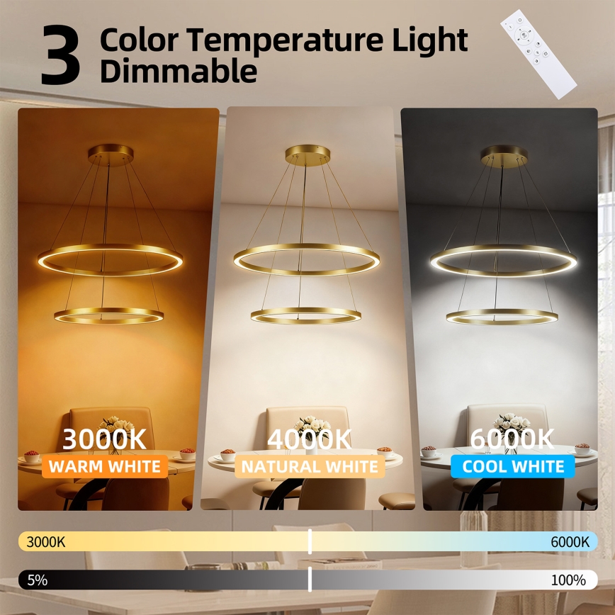 Brilagi - Lustru LED dimabil pe cablu PORTOFINO LED/98W/230V 3000-6000K Ø 80 cm auriu + telecomandă