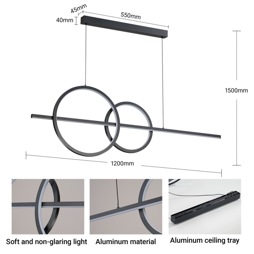 BRILAGI - Lustru LED reglabil suspendat pe cablu SIGNATURE LED/53W/230V 3000-600K 120 cm negru + telecomandă