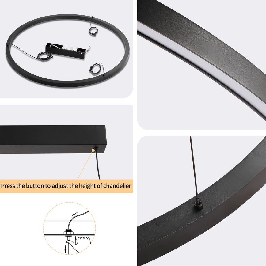 Brilagi - Lustră LED reglabilă pe cablu PORTOFINO LED/60W/230V 3000-6000K Ø 80 cm negru + telecomandă