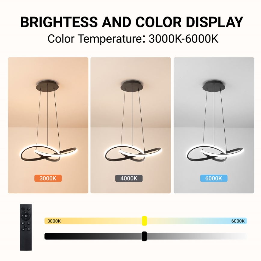 Brilagi - Lustra LED reglabilă suspendată pe cablu INFINITY LED/55W/230V 3000-6000K 50x50 cm neagră + telecomandă