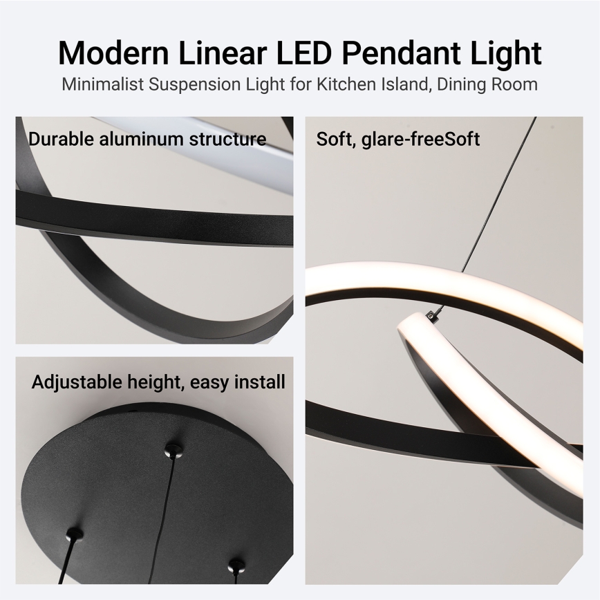 Brilagi - Lustra LED reglabilă suspendată pe cablu INFINITY LED/55W/230V 3000-6000K 50x50 cm neagră + telecomandă