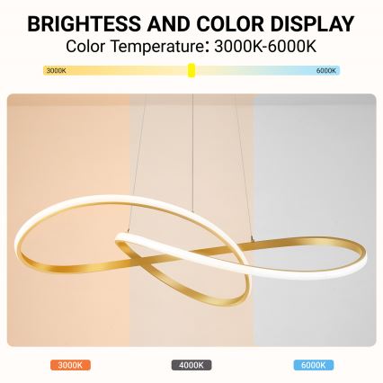 Brilagi - Lustru LED reglabil suspendat pe cablu INFINITY LED/80W/230V 3000-6000K 80x80 cm auriu + cu telecomandă