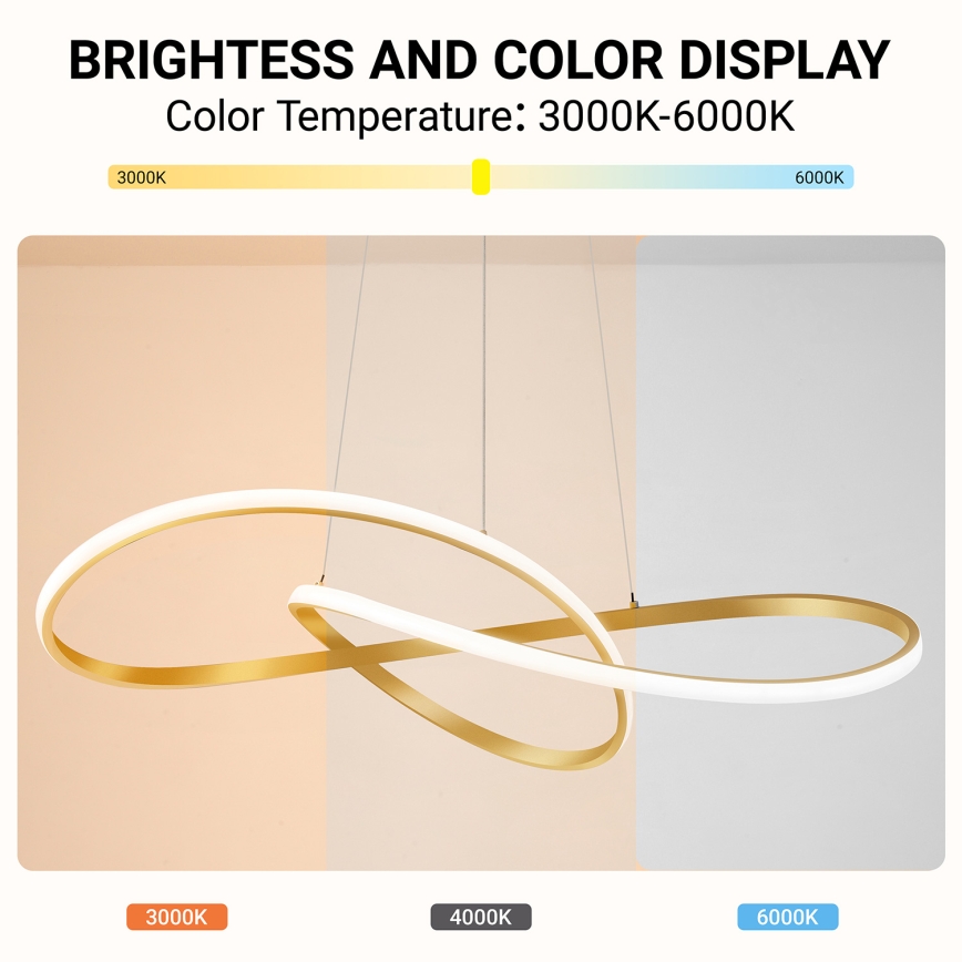 Brilagi - Lustru LED reglabil suspendat pe cablu INFINITY LED/80W/230V 3000-6000K 80x80 cm auriu + cu telecomandă