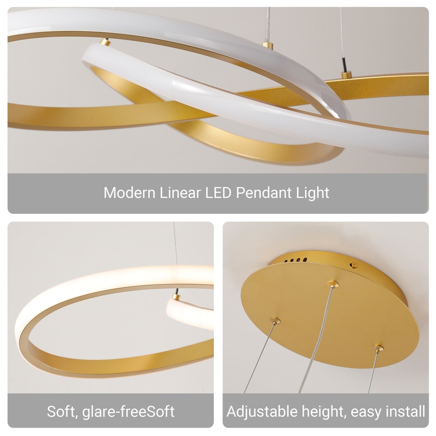 Brilagi - Lustru LED reglabil suspendat pe cablu INFINITY LED/80W/230V 3000-6000K 80x80 cm auriu + cu telecomandă