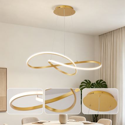 Brilagi - Lustru LED reglabil suspendat pe cablu INFINITY LED/80W/230V 3000-6000K 80x80 cm auriu + cu telecomandă