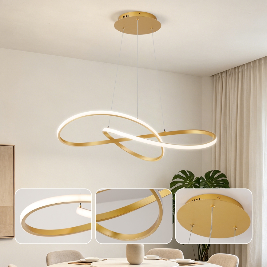 Brilagi - Lustru LED reglabil suspendat pe cablu INFINITY LED/80W/230V 3000-6000K 80x80 cm auriu + cu telecomandă