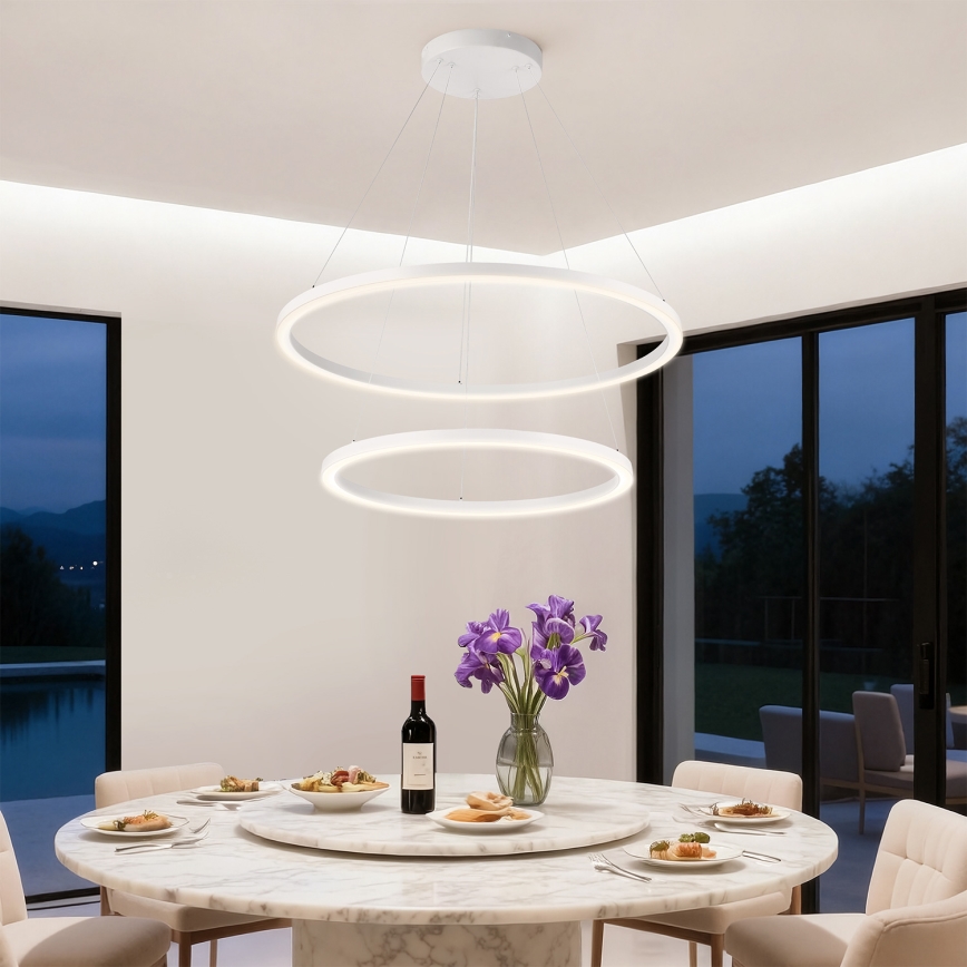 Brilagi - Lustra LED dimabilă suspendată pe cablu PORTOFINO LED/98W/230V 3000-6000K Ø 80 cm albă + telecomandă