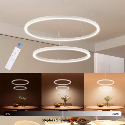 Brilagi - Lustra LED dimabilă suspendată pe cablu PORTOFINO LED/98W/230V 3000-6000K Ø 80 cm albă + telecomandă