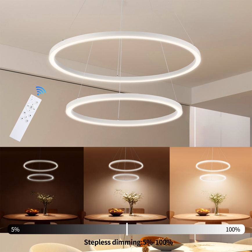 Brilagi - Lustra LED dimabilă suspendată pe cablu PORTOFINO LED/98W/230V 3000-6000K Ø 80 cm albă + telecomandă