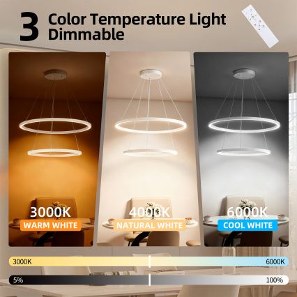 Brilagi - Lustra LED dimabilă suspendată pe cablu PORTOFINO LED/98W/230V 3000-6000K Ø 80 cm albă + telecomandă