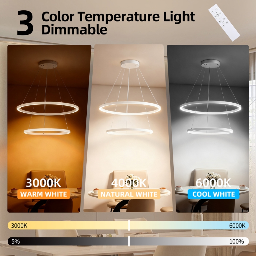 Brilagi - Lustra LED dimabilă suspendată pe cablu PORTOFINO LED/98W/230V 3000-6000K Ø 80 cm albă + telecomandă