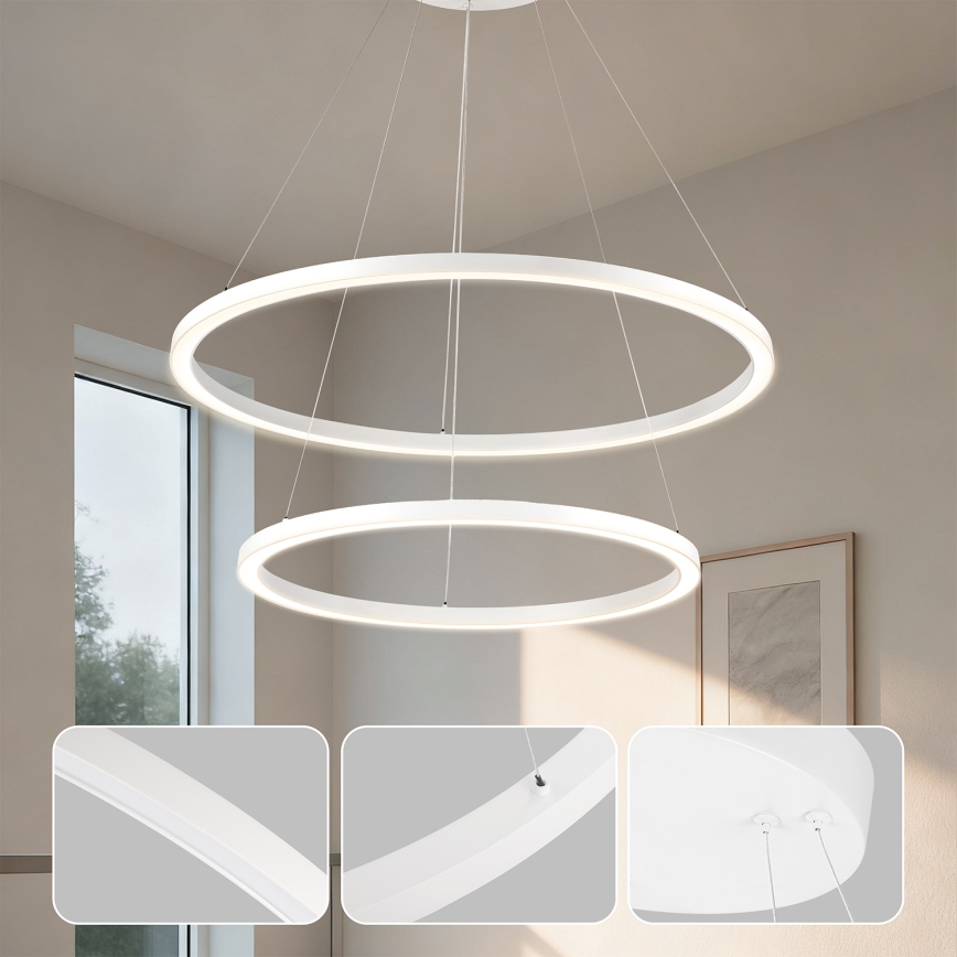 Brilagi - Lustra LED dimabilă suspendată pe cablu PORTOFINO LED/98W/230V 3000-6000K Ø 80 cm albă + telecomandă