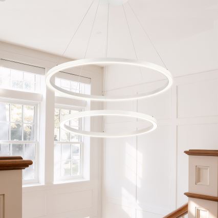Brilagi - Lustra LED dimabilă suspendată pe cablu PORTOFINO LED/98W/230V 3000-6000K Ø 80 cm albă + telecomandă