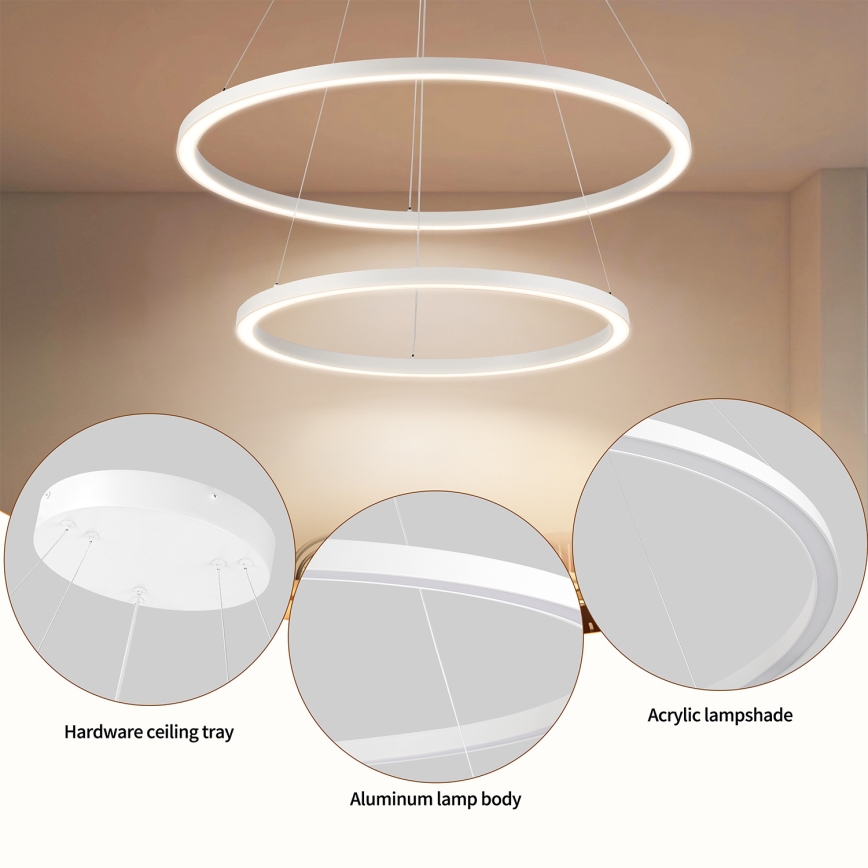 Brilagi - Lustra LED dimabilă suspendată pe cablu PORTOFINO LED/98W/230V 3000-6000K Ø 80 cm albă + telecomandă