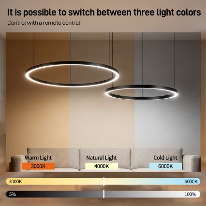 Brilagi - Lustra LED dimabilă cu suspensie pe cablu PORTOFINO LED/98W/230V 3000-6000K neagră + telecomandă