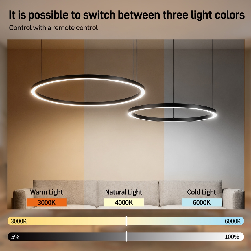 Brilagi - Lustra LED dimabilă cu suspensie pe cablu PORTOFINO LED/98W/230V 3000-6000K neagră + telecomandă