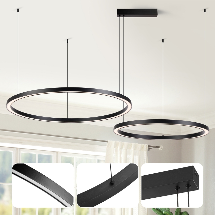 Brilagi - Lustra LED dimabilă cu suspensie pe cablu PORTOFINO LED/98W/230V 3000-6000K neagră + telecomandă