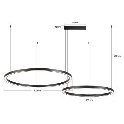 Brilagi - Lustra LED dimabilă cu suspensie pe cablu PORTOFINO LED/98W/230V 3000-6000K neagră + telecomandă