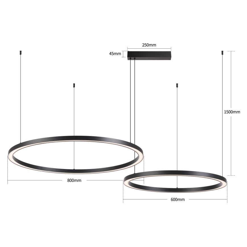 Brilagi - Lustra LED dimabilă cu suspensie pe cablu PORTOFINO LED/98W/230V 3000-6000K neagră + telecomandă