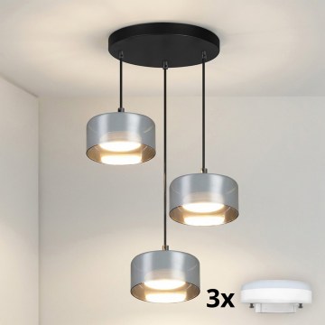Brilagi - Lustra LED RGB+CCT reglabilă suspendată pe cablu AURA LUX 3xGX53/14W/230V 2700-6500K Wi-Fi Tuya negru/fumuriu