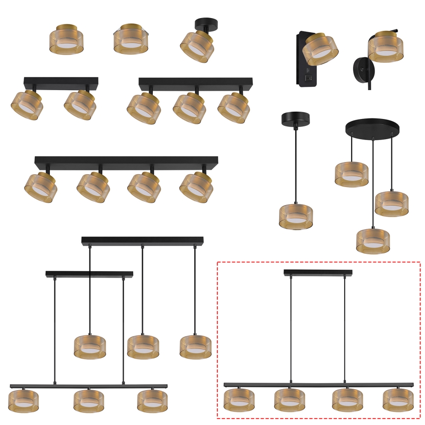 Brilagi - Lustră LED RGB+CCT reglabilă, suspendată pe cablu AURA LUX 4xGX53/14W/230V 2700-6500K Wi-Fi Tuya negru/auriu