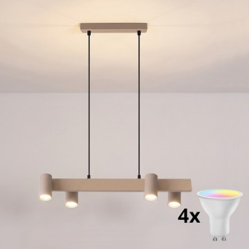 Brilagi - Lustră LED RGBW dimabilă suspendată pe cablu SELE 4xGU10/6,5W/230V 2700-6500K bej