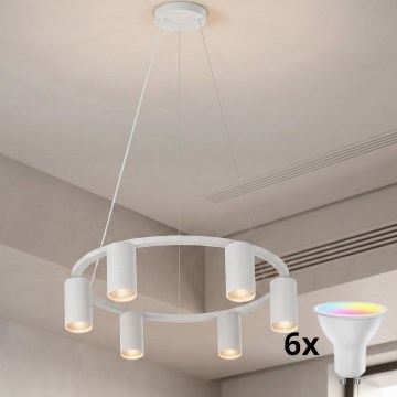 Brilagi - Lustră LED RGBW dimabilă suspendată pe cablu SELE 6xGU10/6,5W/230V 2700-6500K albă + telecomandă