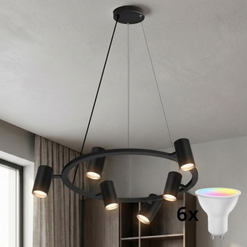 Brilagi - Lustră LED RGBW reglabilă pe cablu SELE 6xGU10/6,5W/230V 2700-6500K neagră + cu telecomandă